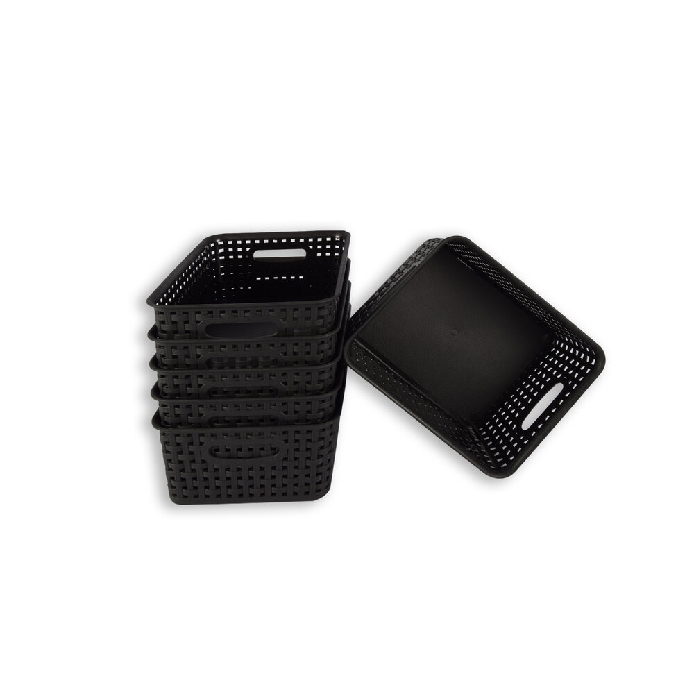 Discountershop Set van 6 | Rattan Mandje | opbergbox | Zwart | Kunstsof | Mandje | 5 liter | Opbergmandje | Opbergmand | 25cm*20cm*11cm Discountershop Set van 6 | Rattan Mandje | opbergbox | Zwart | Kunstsof | Mandje | 5 liter | Opbergmandje | Opbergmand | 25cm*20cm*11cm