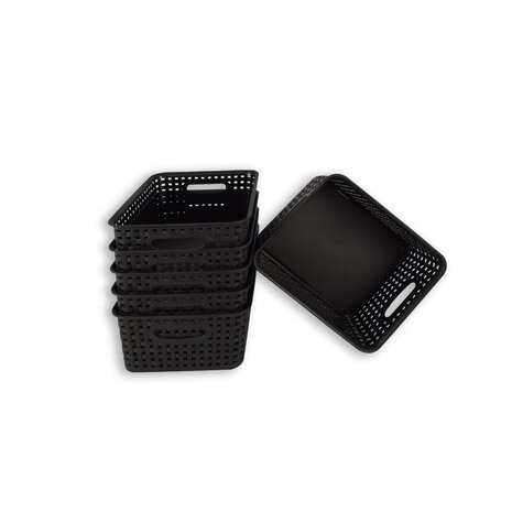 Discountershop Set van 6 | Rattan Mandje | opbergbox | Zwart | Kunstsof | Mandje | 5 liter | Opbergmandje | Opbergmand | 25cm*20cm*11cm Discountershop Set van 6 | Rattan Mandje | opbergbox | Zwart | Kunstsof | Mandje | 5 liter | Opbergmandje | Opbergmand | 25cm*20cm*11cm