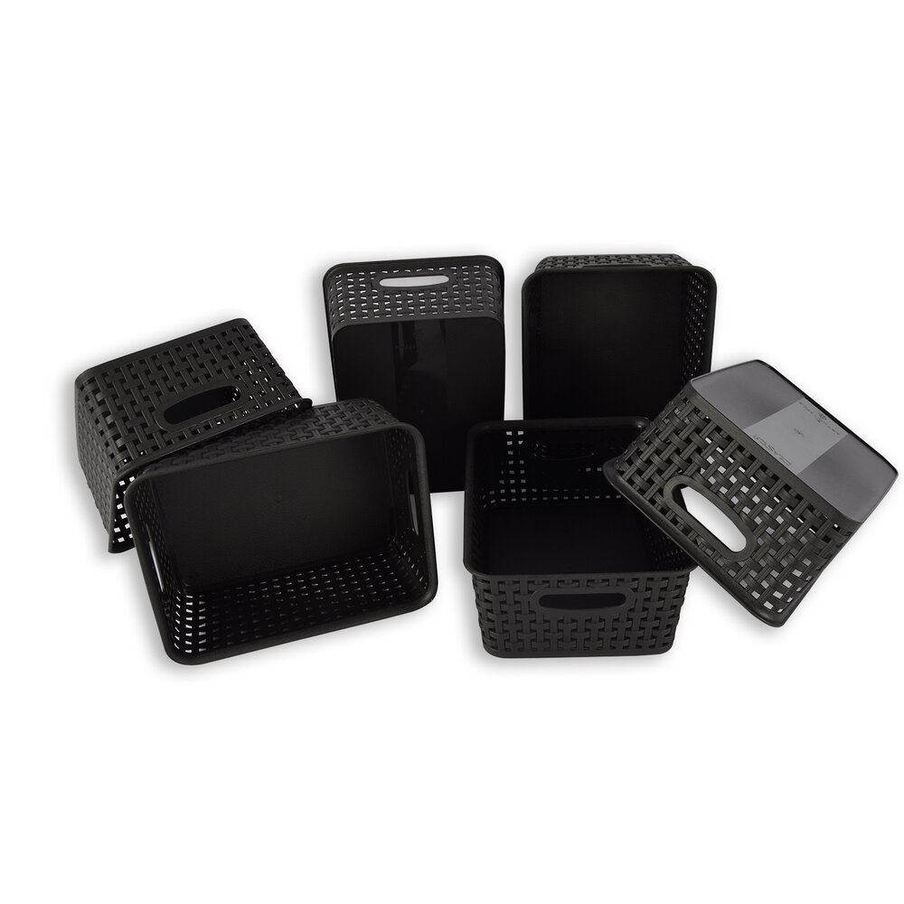 Discountershop Set van 6 | Rattan Mandje | opbergbox | Zwart | Kunstsof | Mandje | 5 liter | Opbergmandje | Opbergmand | 25cm*20cm*11cm Discountershop Set van 6 | Rattan Mandje | opbergbox | Zwart | Kunstsof | Mandje | 5 liter | Opbergmandje | Opbergmand | 25cm*20cm*11cm