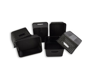 Discountershop Set van 6 | Rattan Mandje | opbergbox | Zwart | Kunstsof | Mandje | 5 liter | Opbergmandje | Opbergmand | 25cm*20cm*11cm Discountershop Set van 6 | Rattan Mandje | opbergbox | Zwart | Kunstsof | Mandje | 5 liter | Opbergmandje | Opbergmand | 25cm*20cm*11cm