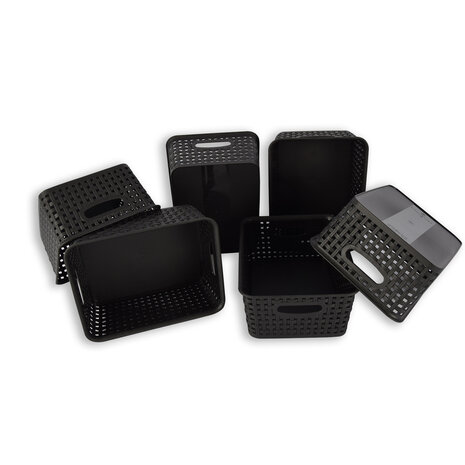 Discountershop Set van 6 | Rattan Mandje | opbergbox | Zwart | Kunstsof | Mandje | 5 liter | Opbergmandje | Opbergmand | 25cm*20cm*11cm Discountershop Set van 6 | Rattan Mandje | opbergbox | Zwart | Kunstsof | Mandje | 5 liter | Opbergmandje | Opbergmand | 25cm*20cm*11cm