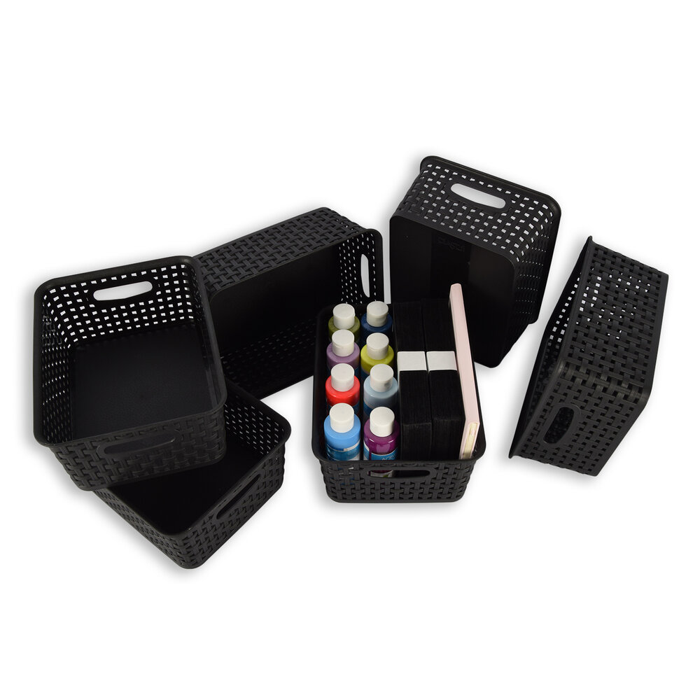 Discountershop Set van 6 | Rattan Mandje | opbergbox | Zwart | Kunstsof | Mandje | 5 liter | Opbergmandje | Opbergmand | 25cm*20cm*11cm Discountershop Set van 6 | Rattan Mandje | opbergbox | Zwart | Kunstsof | Mandje | 5 liter | Opbergmandje | Opbergmand | 25cm*20cm*11cm