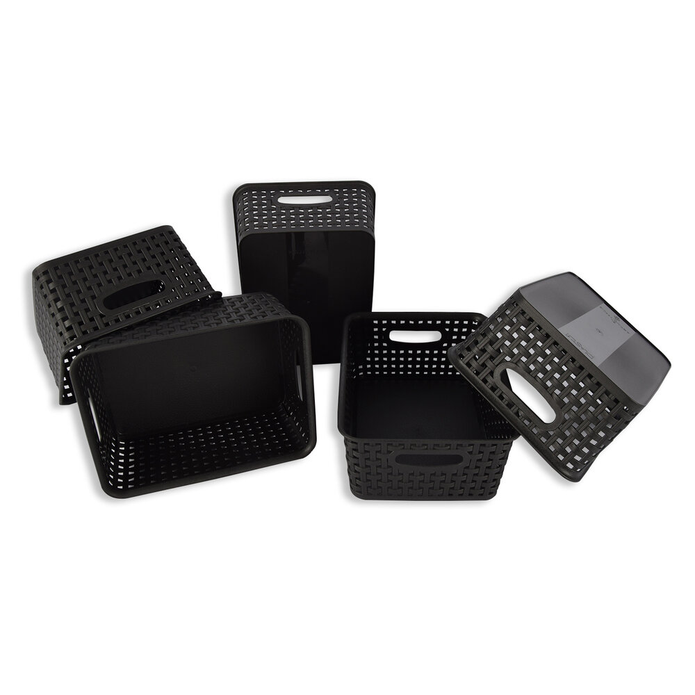 Discountershop Set of 5 | Rattan Basket | storage box | Black | Plastic | Basket | 5 liters | Storage basket | Storage basket | 25cm*20cm*11cm Discountershop Set of 5 | Rattan Basket | storage box | Black | Plastic | Basket | 5 liters | Storage basket | Storage basket | 25cm*20cm*11cm