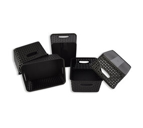 Discountershop Set van 5 | Rattan Mandje | opbergbox | Zwart | Kunstsof | Mandje | 5 liter | Opbergmandje | Opbergmand | 25cm*20cm*11cm
