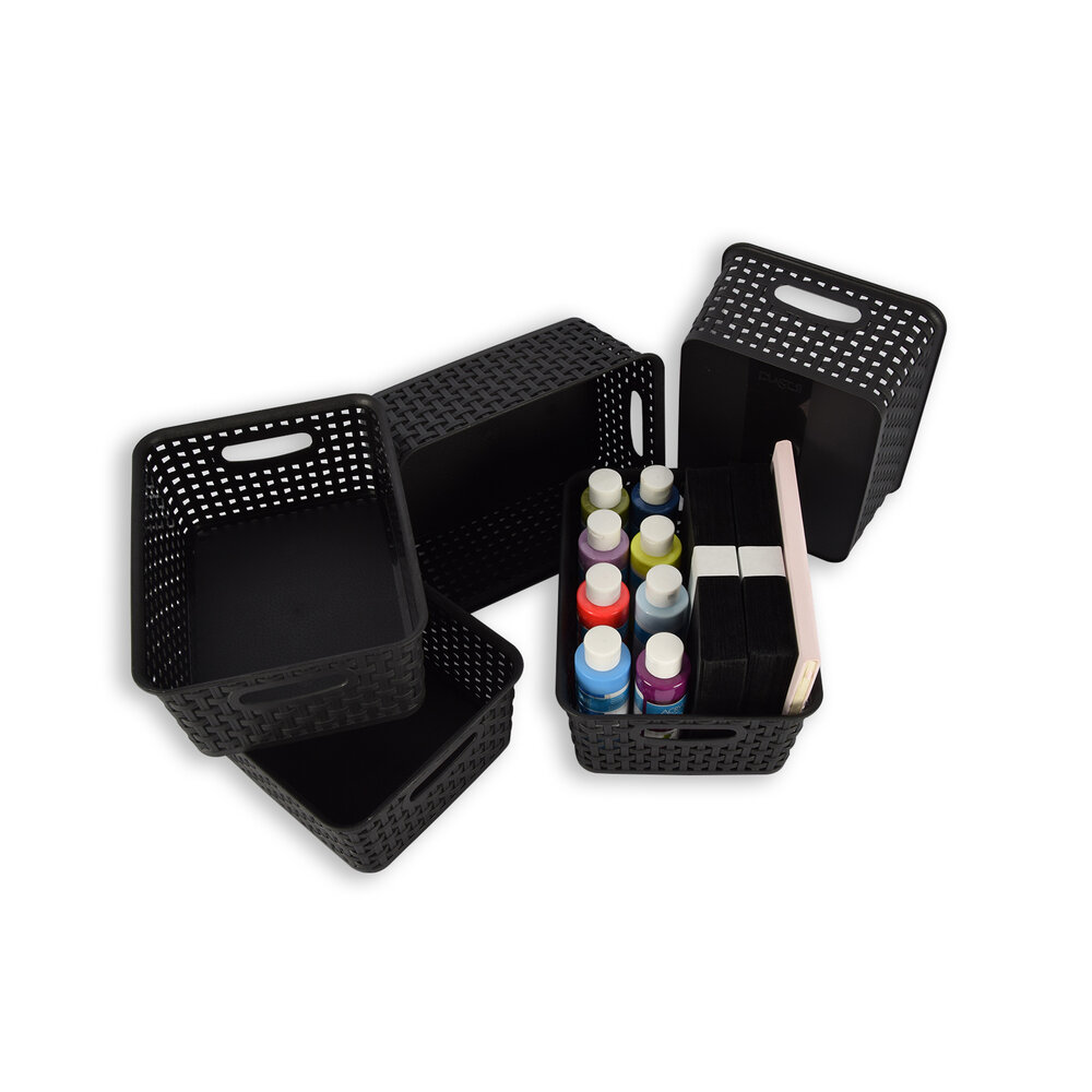 Discountershop Set van 5 | Rattan Mandje | opbergbox | Zwart | Kunstsof | Mandje | 5 liter | Opbergmandje | Opbergmand | 25cm*20cm*11cm Discountershop Set van 5 | Rattan Mandje | opbergbox | Zwart | Kunstsof | Mandje | 5 liter | Opbergmandje | Opbergmand | 25cm*20cm*11cm