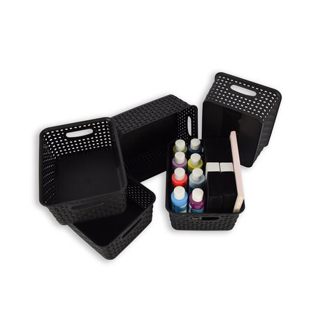 Discountershop Set van 5 | Rattan Mandje | opbergbox | Zwart | Kunstsof | Mandje | 5 liter | Opbergmandje | Opbergmand | 25cm*20cm*11cm Discountershop Set van 5 | Rattan Mandje | opbergbox | Zwart | Kunstsof | Mandje | 5 liter | Opbergmandje | Opbergmand | 25cm*20cm*11cm