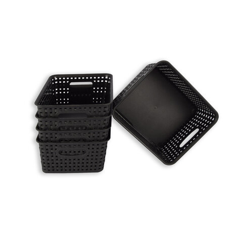 Discountershop Set van 5 | Rattan Mandje | opbergbox | Zwart | Kunstsof | Mandje | 5 liter | Opbergmandje | Opbergmand | 25cm*20cm*11cm Discountershop Set van 5 | Rattan Mandje | opbergbox | Zwart | Kunstsof | Mandje | 5 liter | Opbergmandje | Opbergmand | 25cm*20cm*11cm
