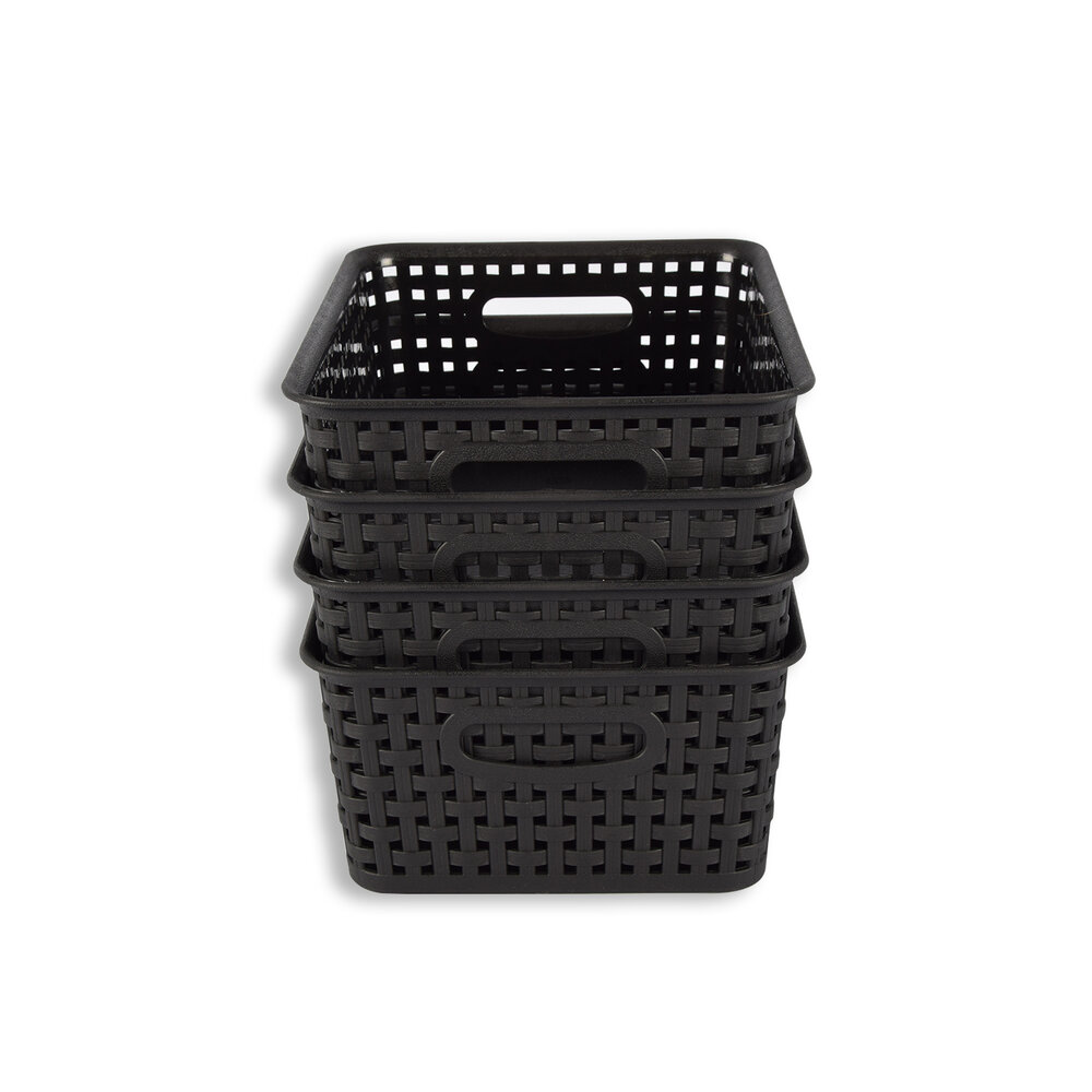 Discountershop 4x | Rattan Basket | storage box | Black | Plastic | Basket | 5 liters | Storage basket | Storage basket | 25cm*20cm*11cm Discountershop 4x | Rattan Basket | storage box | Black | Plastic | Basket | 5 liters | Storage basket | Storage basket | 25cm*20cm*11cm