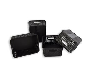 Discountershop 4x | Rattan Basket | storage box | Black | Plastic | Basket |  5 liters | Storage basket | Storage basket | 25cm*20cm*11cm Discountershop 4x | Rattan Basket | storage box | Black | Plastic | Basket |  5 liters | Storage basket | Storage basket | 25cm*20cm*11cm