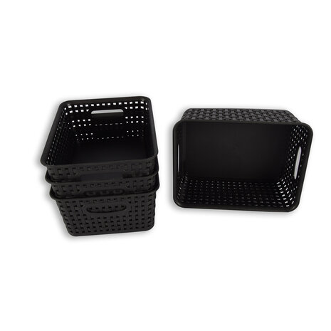 Discountershop 4x | Rattan Basket | storage box | Black | Plastic | Basket | 5 liters | Storage basket | Storage basket | 25cm*20cm*11cm Discountershop 4x | Rattan Basket | storage box | Black | Plastic | Basket | 5 liters | Storage basket | Storage basket | 25cm*20cm*11cm