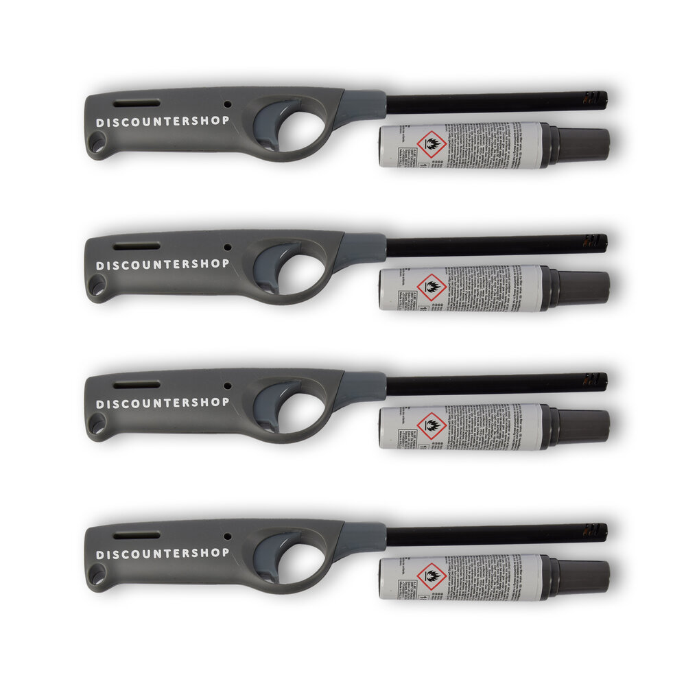 Discountershop 4 pieces | Lighter | Refillable lighter | plastic/metal | Gas lighter | incl.refill 18ml | BBQ starter electric | 27cm*4cm Discountershop 4 pieces | Lighter | Refillable lighter | plastic/metal | Gas lighter | incl.refill 18ml | BBQ starter electric | 27cm*4cm