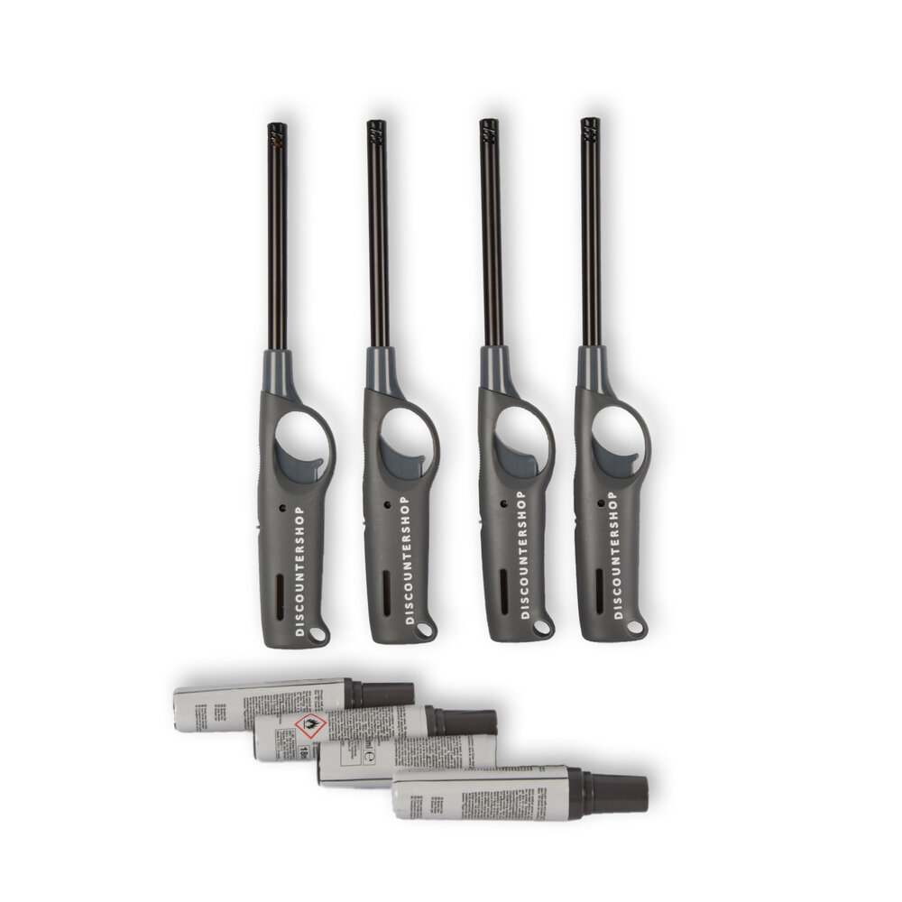 Discountershop 4 pieces | Lighter | Refillable lighter | plastic/metal | Gas lighter | incl.refill 18ml | BBQ starter electric | 27cm*4cm Discountershop 4 pieces | Lighter | Refillable lighter | plastic/metal | Gas lighter | incl.refill 18ml | BBQ starter electric | 27cm*4cm