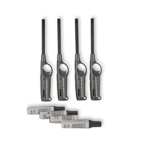 Discountershop 4 pieces | Lighter | Refillable lighter | plastic/metal | Gas lighter | incl.refill 18ml | BBQ starter electric | 27cm*4cm Discountershop 4 pieces | Lighter | Refillable lighter | plastic/metal | Gas lighter | incl.refill 18ml | BBQ starter electric | 27cm*4cm