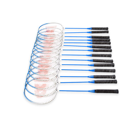 Discountershop Badminton Set for 14 Players – 7 Sets with 14 Blue Bioplastic Rackets, 21 Shuttlecocks and Carry Bags for Schools, Camping and Groups Discountershop Badminton Set for 14 Players – 7 Sets with 14 Blue Bioplastic Rackets, 21 Shuttlecocks and Carry Bags for Schools, Camping and Groups