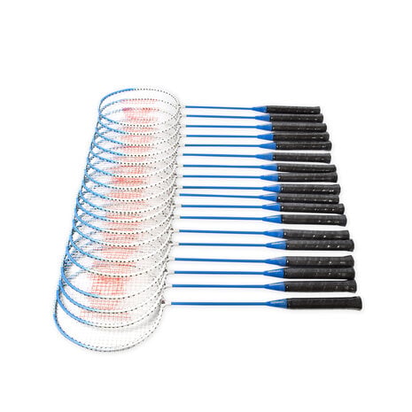 Discountershop Badminton Set for 18 Players – 9 Sets with 18 Blue Bioplastic Rackets, 27 Shuttlecocks and Carrying Covers for Group Activities