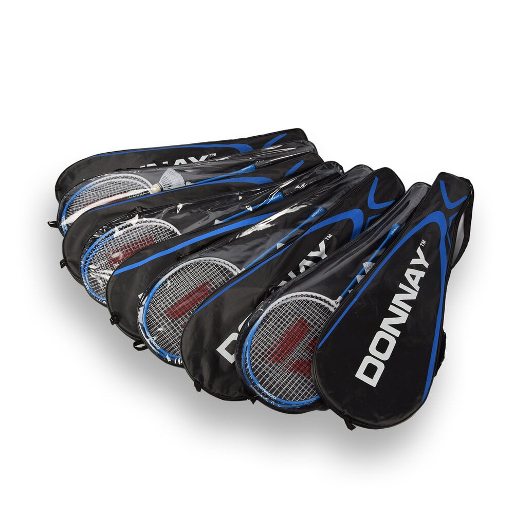 Discountershop Badminton Set for 18 Players – 9 Sets with 18 Blue Bioplastic Rackets, 27 Shuttlecocks and Carrying Covers for Group Activities