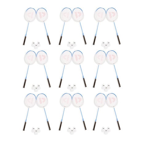 Discountershop Badminton Set for 18 Players – 9 Sets with 18 Blue Bioplastic Rackets, 27 Shuttlecocks and Carrying Covers for Group Activities