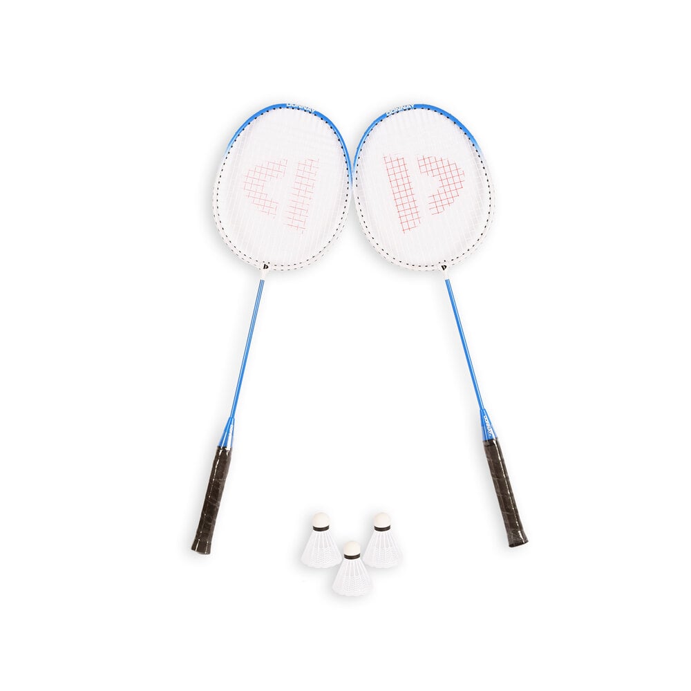 Discountershop Badminton Set for 18 Players – 9 Sets with 18 Blue Bioplastic Rackets, 27 Shuttlecocks and Carrying Covers for Group Activities