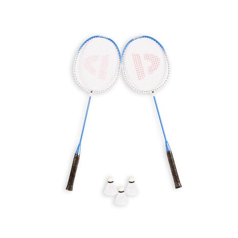 Discountershop Badminton Set for 18 Players – 9 Sets with 18 Blue Bioplastic Rackets, 27 Shuttlecocks and Carrying Covers for Group Activities