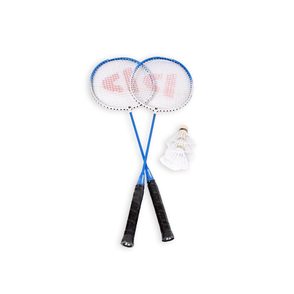 Discountershop Badminton Set for 18 Players – 9 Sets with 18 Blue Bioplastic Rackets, 27 Shuttlecocks and Carrying Covers for Group Activities