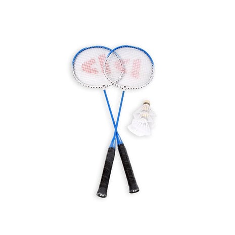 Discountershop Badminton Set for 18 Players – 9 Sets with 18 Blue Bioplastic Rackets, 27 Shuttlecocks and Carrying Covers for Group Activities
