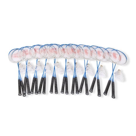 Discountershop Badminton Set for 20 Players – 10 Sets with 20 Blue Bioplastic Rackets, 30 Shuttlecocks and Carrying Covers for Schools and Events