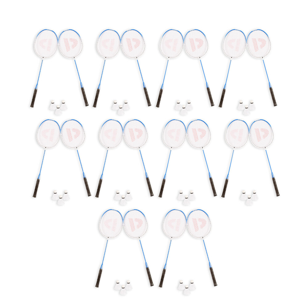 Discountershop Badmintonset voor 20 personen – 10 sets met 20 blauwe bioplastic rackets, 30 shuttles en draaghoezen voor school en evenementen Discountershop Badmintonset voor 20 personen – 10 sets met 20 blauwe bioplastic rackets, 30 shuttles en draaghoezen voor school en evenementen