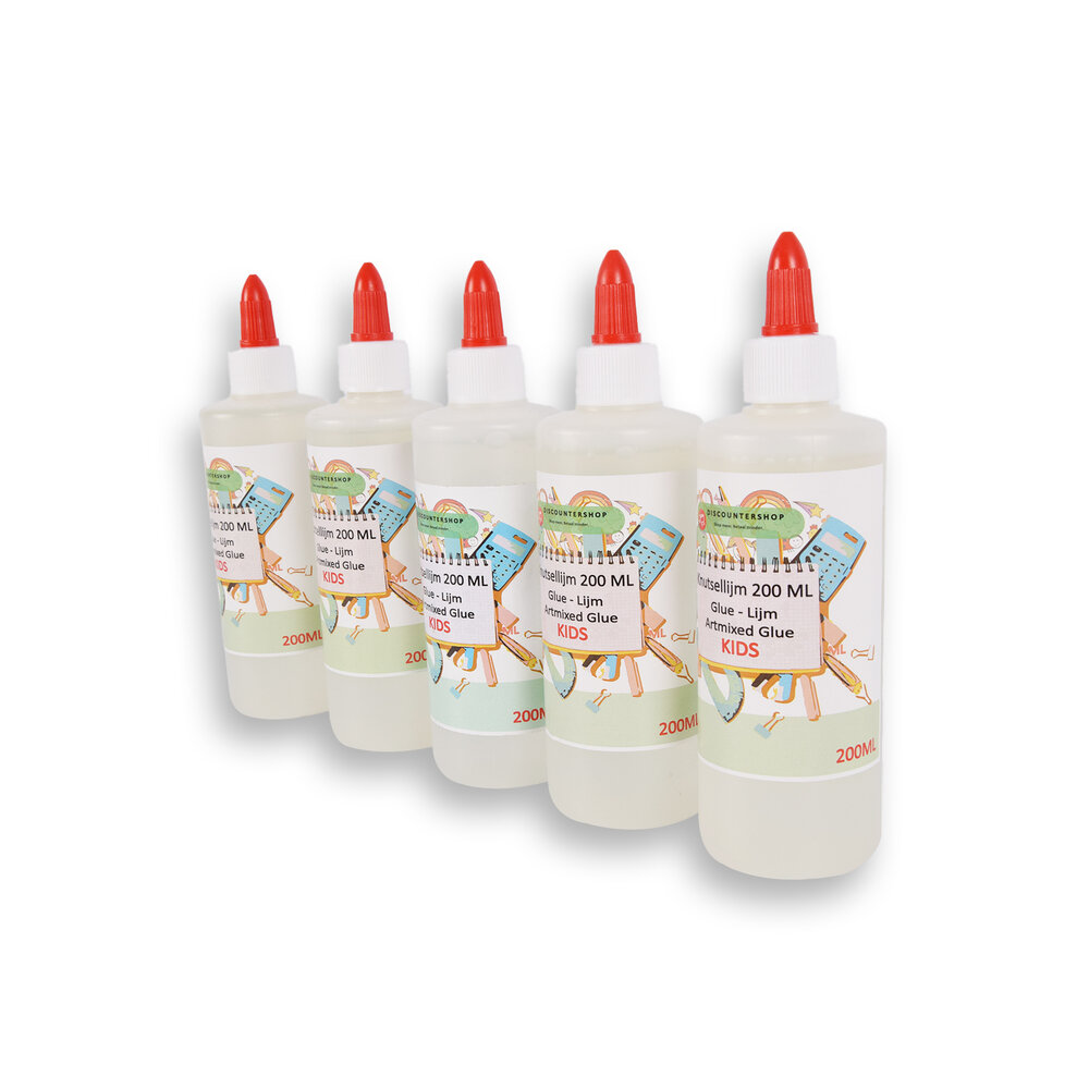 Discountershop 5pcs | Glue | Children's glue | 200ml | Crafts | plastic/polymers | School glue | Hobby glue | Superglue | Contact adhesive | 17cm*5cm*7cm