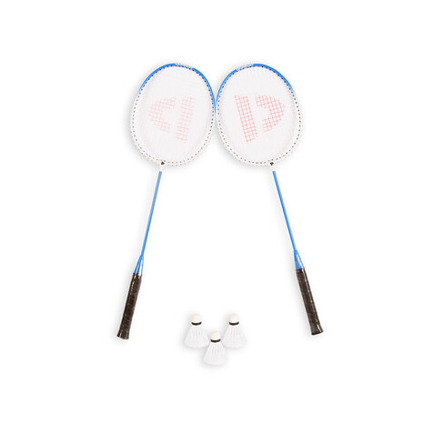 Discountershop Badmintonsets voor 2 tot 20 personen – Blauwe bioplastic rackets met shuttles en draaghoes voor tuin, camping, school en evenementen