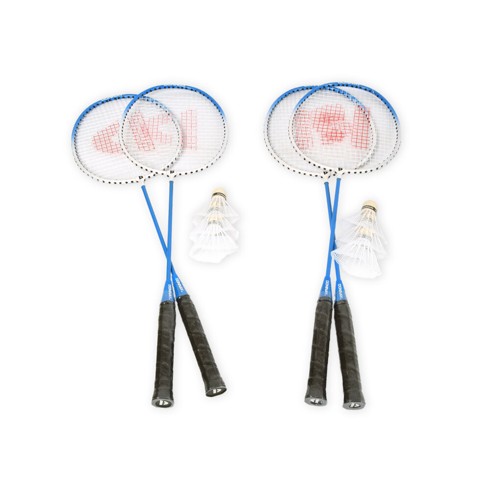 Discountershop Badmintonsets voor 2 tot 20 personen – Blauwe bioplastic rackets met shuttles en draaghoes voor tuin, camping, school en evenementen