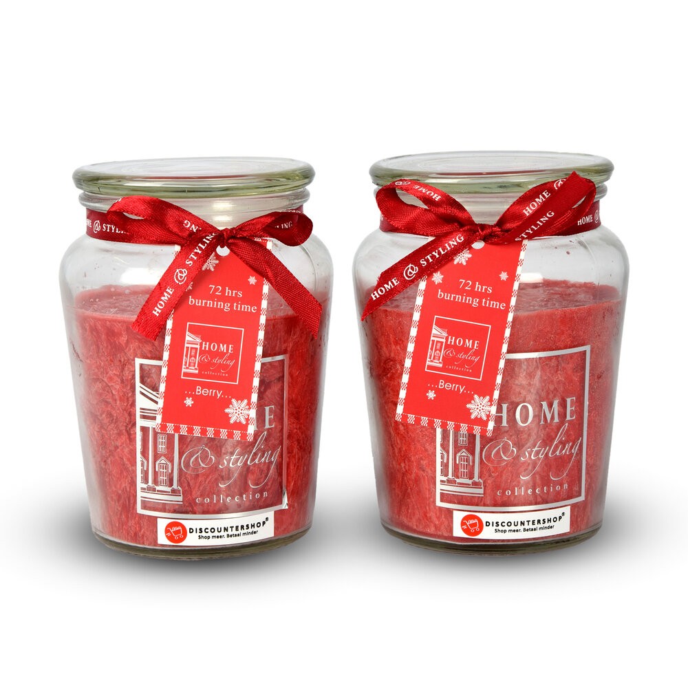 Discountershop 2 stuks | Geurkaars | in Mason Jar | kaars | Sfeerkaarsen | Geur:Bes | rood | 72 uur Branduren | 14.50cm*8.5cm Discountershop 2 stuks | Geurkaars | in Mason Jar | kaars | Sfeerkaarsen | Geur:Bes | rood | 72 uur Branduren | 14.50cm*8.5cm