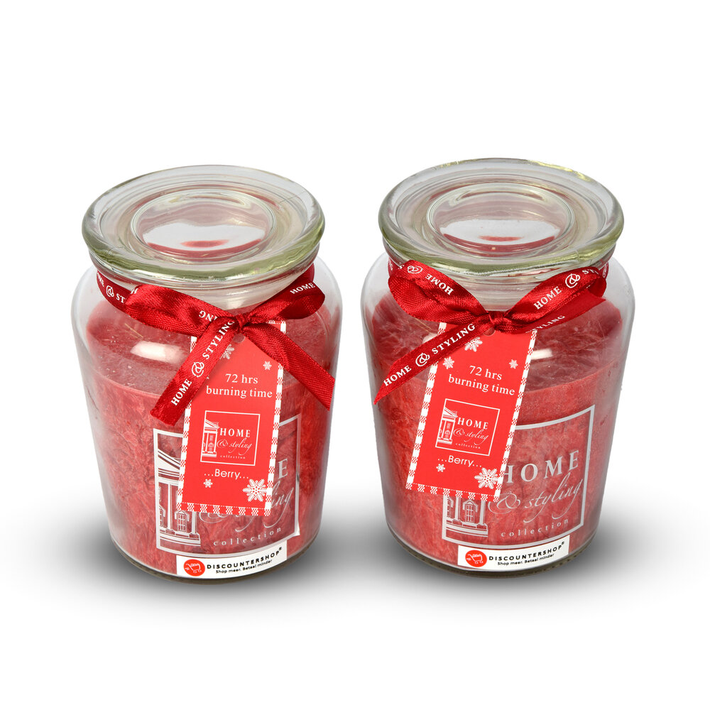 Discountershop 2 stuks | Geurkaars | in Mason Jar | kaars | Sfeerkaarsen | Geur:Bes | rood | 72 uur Branduren | 14.50cm*8.5cm Discountershop 2 stuks | Geurkaars | in Mason Jar | kaars | Sfeerkaarsen | Geur:Bes | rood | 72 uur Branduren | 14.50cm*8.5cm