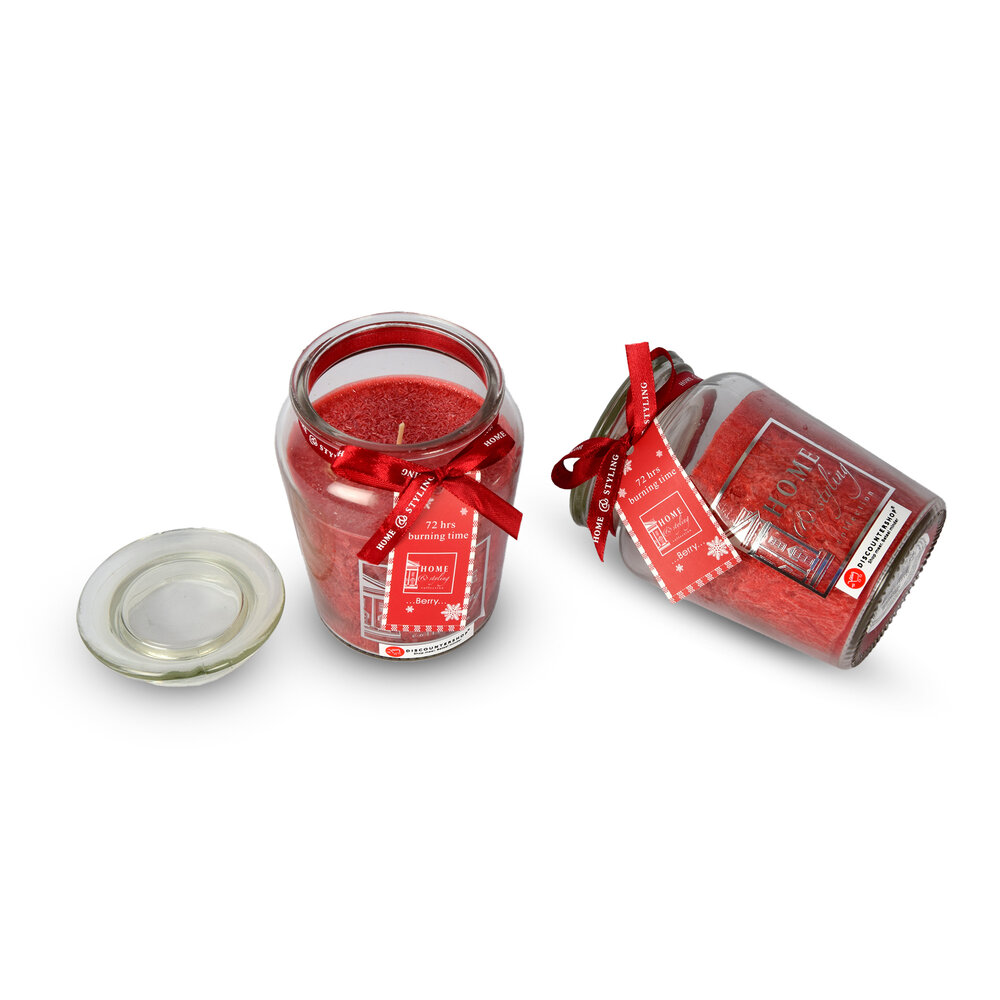 Discountershop 2 stuks | Geurkaars | in Mason Jar | kaars | Sfeerkaarsen | Geur:Bes | rood | 72 uur Branduren | 14.50cm*8.5cm Discountershop 2 stuks | Geurkaars | in Mason Jar | kaars | Sfeerkaarsen | Geur:Bes | rood | 72 uur Branduren | 14.50cm*8.5cm