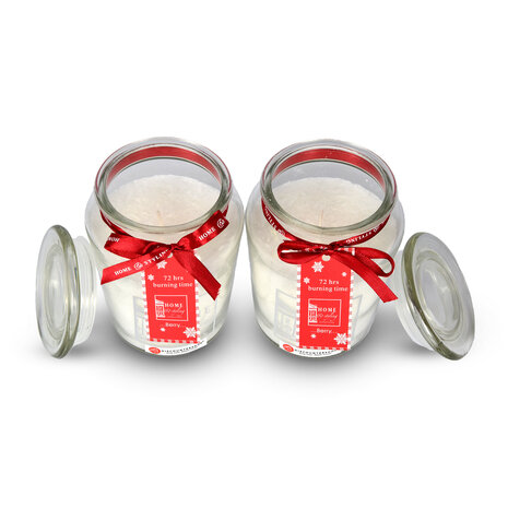 Discountershop 2 stuks | Geurkaars | in Mason Jar | kaars | Sfeerkaarsen | Geur:Bes | wit | 72 uur Branduren | 14.50cm*8.5cm Discountershop 2 stuks | Geurkaars | in Mason Jar | kaars | Sfeerkaarsen | Geur:Bes | wit | 72 uur Branduren | 14.50cm*8.5cm