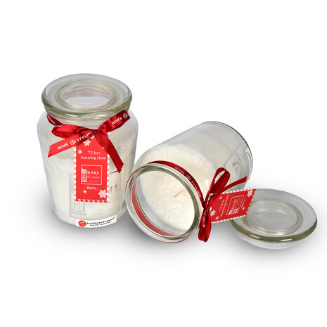 Discountershop 2 stuks | Geurkaars | in Mason Jar | kaars | Sfeerkaarsen | Geur:Bes | wit | 72 uur Branduren | 14.50cm*8.5cm Discountershop 2 stuks | Geurkaars | in Mason Jar | kaars | Sfeerkaarsen | Geur:Bes | wit | 72 uur Branduren | 14.50cm*8.5cm