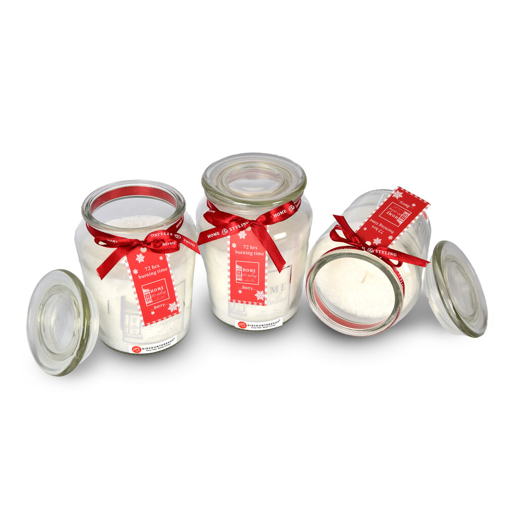 Discountershop 3 pieces | Scented candle | in Mason Jar | candle | Atmospheric candles | Scent:Berry | white | 72 hours Burning hours | 14.50cm*8.5cm Discountershop 3 pieces | Scented candle | in Mason Jar | candle | Atmospheric candles | Scent:Berry | white | 72 hours Burning hours | 14.50cm*8.5cm