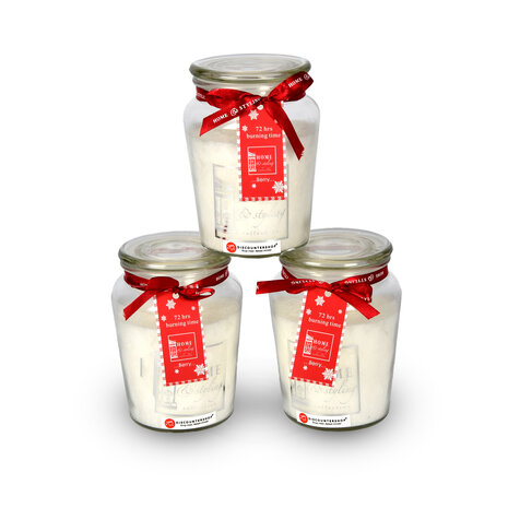 Discountershop 3 pieces | Scented candle | in Mason Jar | candle | Atmospheric candles | Scent:Berry | white | 72 hours Burning hours | 14.50cm*8.5cm Discountershop 3 pieces | Scented candle | in Mason Jar | candle | Atmospheric candles | Scent:Berry | white | 72 hours Burning hours | 14.50cm*8.5cm