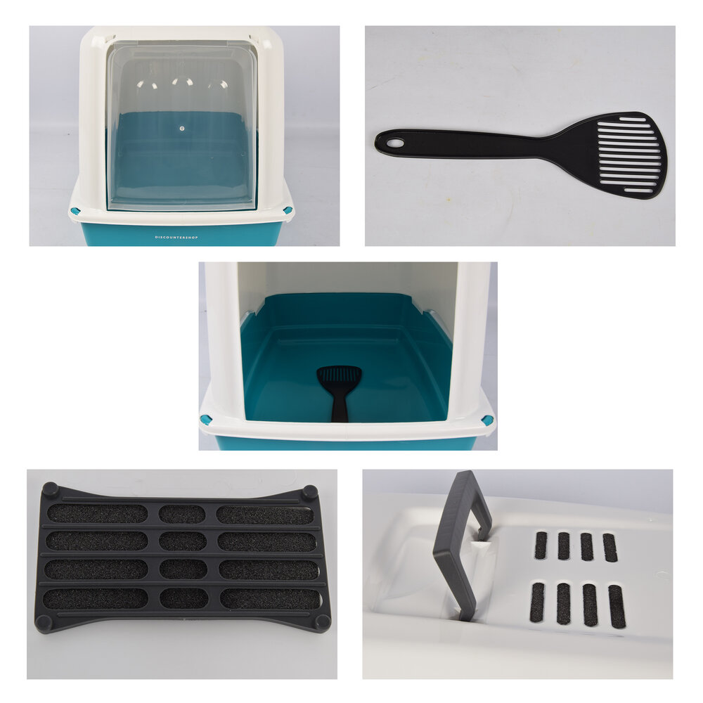 Discountershop Litter box | with 1 scoop | White and Turquoise | Cat litter mat | Cat toilet | Cat litter scoop | Cat breeds | 52cm*37cm*40cm Discountershop Litter box | with 1 scoop | White and Turquoise | Cat litter mat | Cat toilet | Cat litter scoop | Cat breeds | 52cm*37cm*40cm