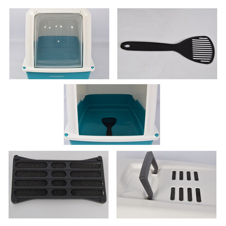 Discountershop Litter box | with 1 scoop | White and Turquoise | Cat litter mat | Cat toilet | Cat litter scoop | Cat breeds | 52cm*37cm*40cm Discountershop Litter box | with 1 scoop | White and Turquoise | Cat litter mat | Cat toilet | Cat litter scoop | Cat breeds | 52cm*37cm*40cm