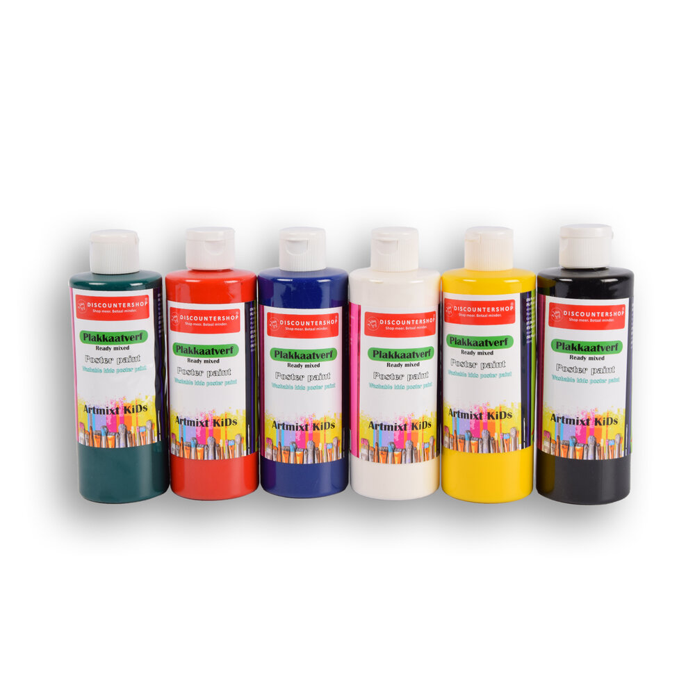 Discountershop 6 pieces x 250ml | Gouache | Craft paint | for children | 98% natural ingredients | 16cm*5cm Discountershop 6 pieces x 250ml | Gouache | Craft paint | for children | 98% natural ingredients | 16cm*5cm