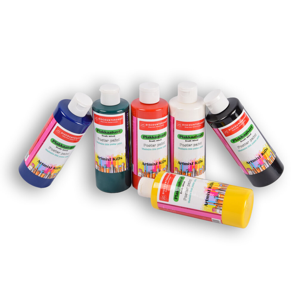 Discountershop 6 pieces x 250ml | Gouache | Craft paint | for children | 98% natural ingredients | 16cm*5cm Discountershop 6 pieces x 250ml | Gouache | Craft paint | for children | 98% natural ingredients | 16cm*5cm
