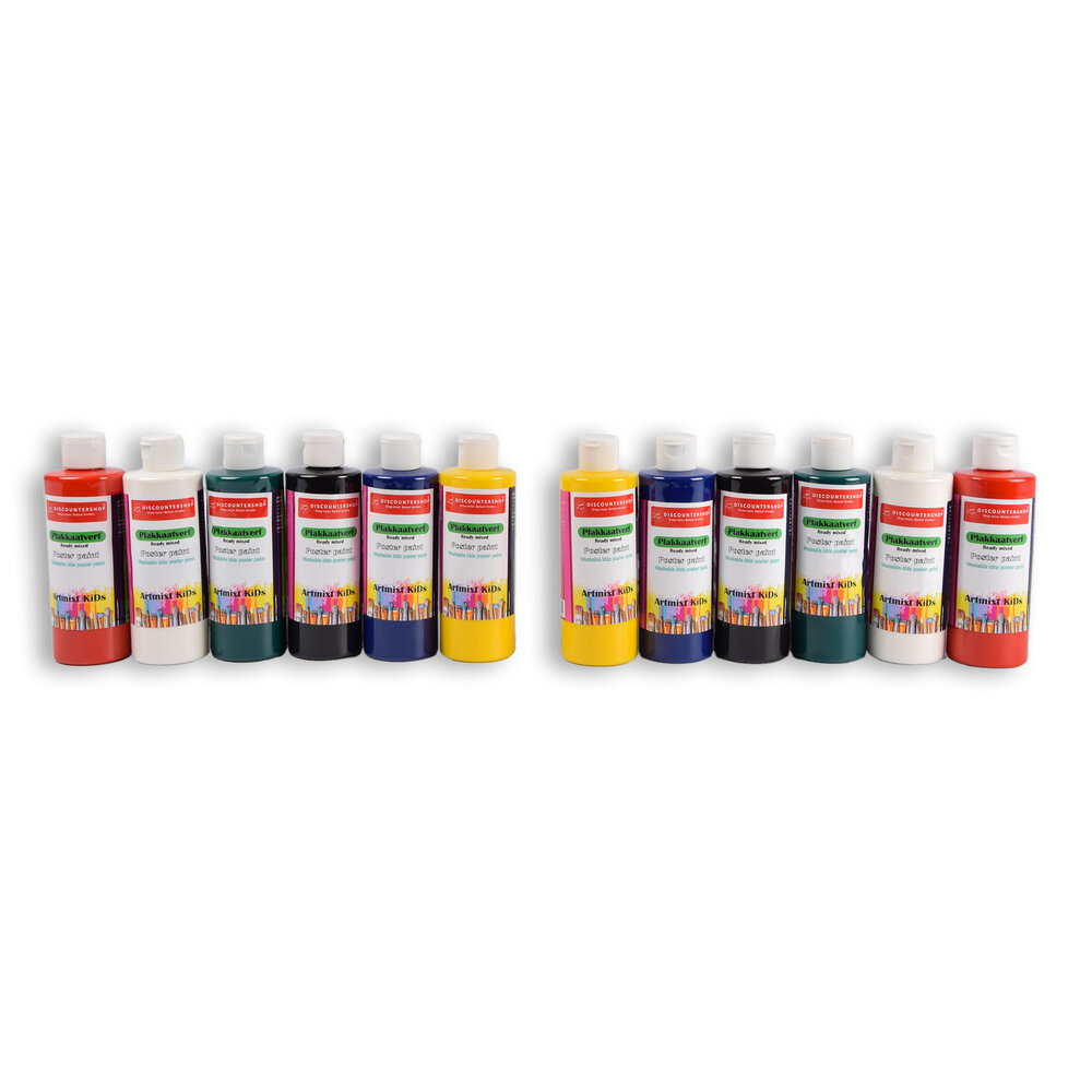 Discountershop 12 pieces x 250ml | Gouache | Craft paint | for children | 98% natural ingredients | 16cm*5cm Discountershop 12 pieces x 250ml | Gouache | Craft paint | for children | 98% natural ingredients | 16cm*5cm