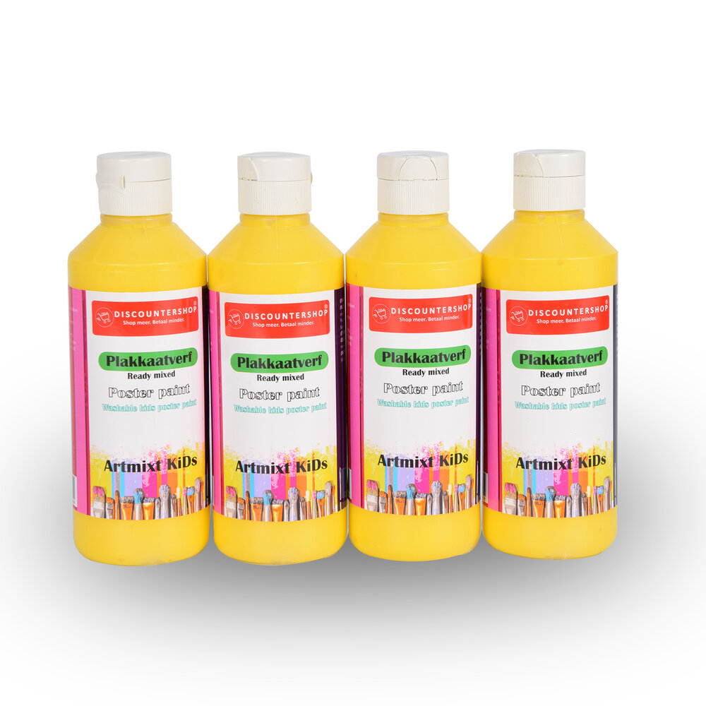 Discountershop Gele Plakkaatverf | 4 Delige Set | Waterbasis | Ideaal voor Kunst & Knutselwerk | 5cm x 16 cm | Ondoorzichtig en  Gebruiksklaar | Geschikt voor Canvas Hout Papier & Meer | 250 ml Per Fles Discountershop Gele Plakkaatverf | 4 Delige Set | Waterbasis | Ideaal voor Kunst & Knutselwerk | 5cm x 16 cm | Ondoorzichtig en  Gebruiksklaar | Geschikt voor Canvas Hout Papier & Meer | 250 ml Per Fles