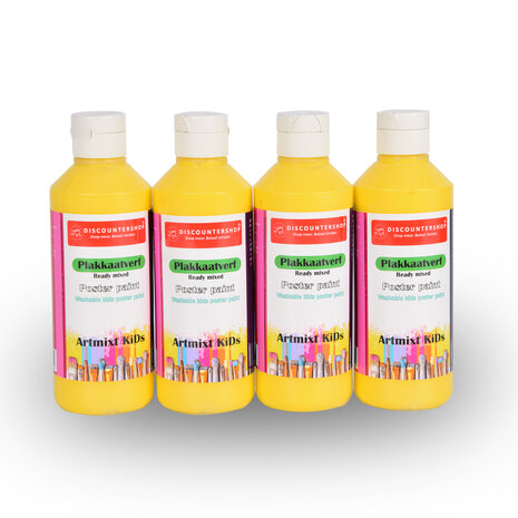 Discountershop Gele Plakkaatverf | 4 Delige Set | Waterbasis | Ideaal voor Kunst & Knutselwerk | 5cm x 16 cm | Ondoorzichtig en  Gebruiksklaar | Geschikt voor Canvas Hout Papier & Meer | 250 ml Per Fles Discountershop Gele Plakkaatverf | 4 Delige Set | Waterbasis | Ideaal voor Kunst & Knutselwerk | 5cm x 16 cm | Ondoorzichtig en  Gebruiksklaar | Geschikt voor Canvas Hout Papier & Meer | 250 ml Per Fles
