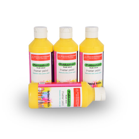 Discountershop Yellow Poster Paint | 4 Piece Set | Water-based | Ideal for Art & Crafts | 5cm x 16cm | Opaque and Ready to Use | Suitable for Canvas, Wood, Paper & More | 250 ml Per Bottle Discountershop Yellow Poster Paint | 4 Piece Set | Water-based | Ideal for Art & Crafts | 5cm x 16cm | Opaque and Ready to Use | Suitable for Canvas, Wood, Paper & More | 250 ml Per Bottle