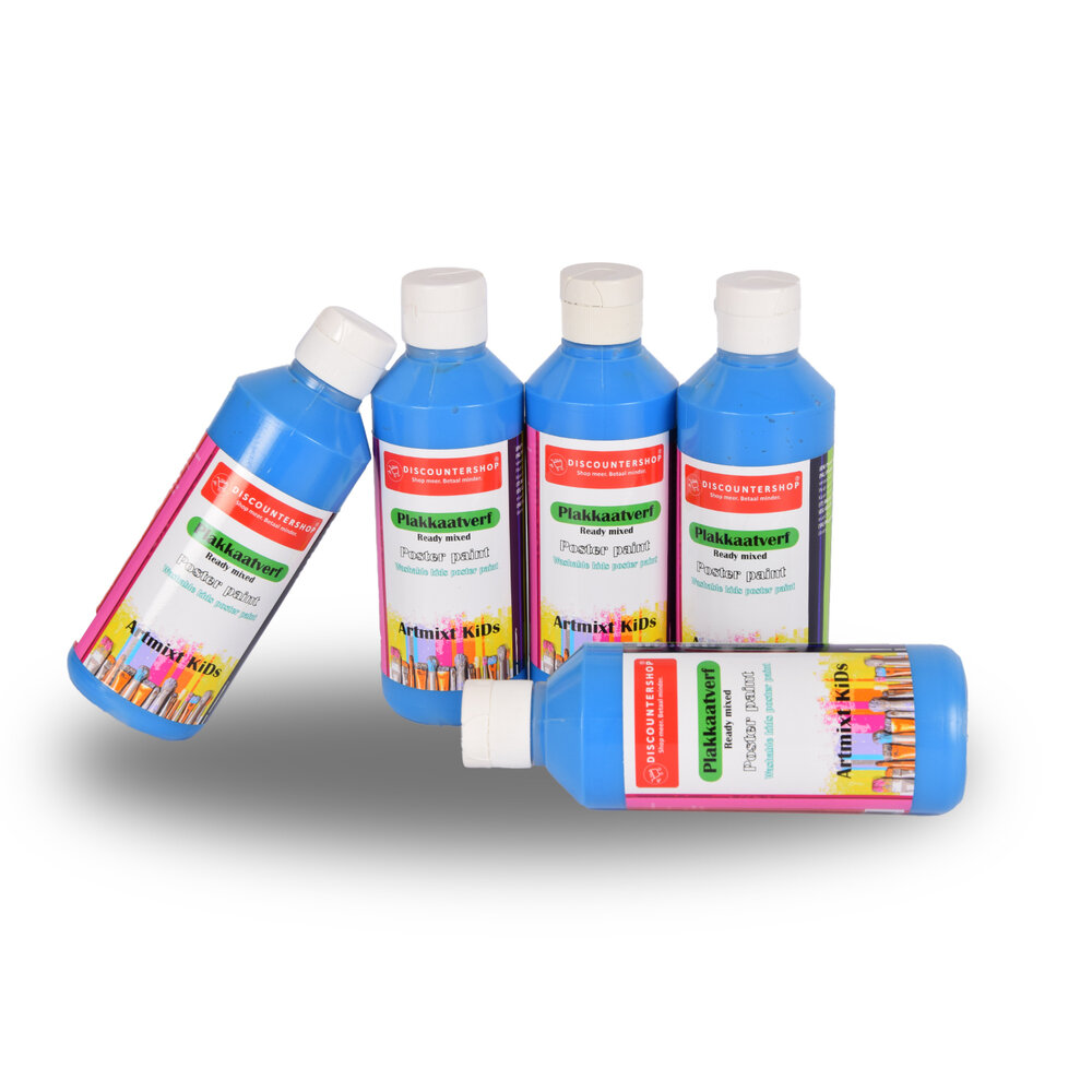 Discountershop Betoverende Blauwe Plakkaatverf Set 5-Delig | 5cm x 16cm | Maximaal 250 ml Per Fles | Levendige Kleuren | Gebruiksklaar voor Professionals en Beginners | Droogt Vast | Voor Canvas tot Keramiek Discountershop Betoverende Blauwe Plakkaatverf Set 5-Delig | 5cm x 16cm | Maximaal 250 ml Per Fles | Levendige Kleuren | Gebruiksklaar voor Professionals en Beginners | Droogt Vast | Voor Canvas tot Keramiek