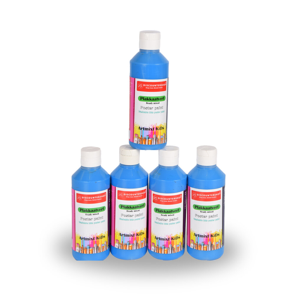 Discountershop Betoverende Blauwe Plakkaatverf Set 5-Delig | 5cm x 16cm | Maximaal 250 ml Per Fles | Levendige Kleuren | Gebruiksklaar voor Professionals en Beginners | Droogt Vast | Voor Canvas tot Keramiek Discountershop Betoverende Blauwe Plakkaatverf Set 5-Delig | 5cm x 16cm | Maximaal 250 ml Per Fles | Levendige Kleuren | Gebruiksklaar voor Professionals en Beginners | Droogt Vast | Voor Canvas tot Keramiek