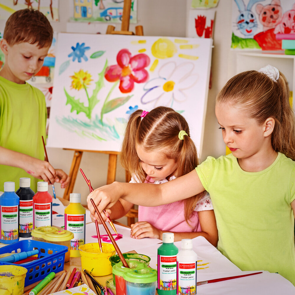 Discountershop White Poster Paint Set of 3 | Water-Based Paint with Opaque Consistency | 5cm Width | 16cm Height | Artist Paint with Dosing Opening