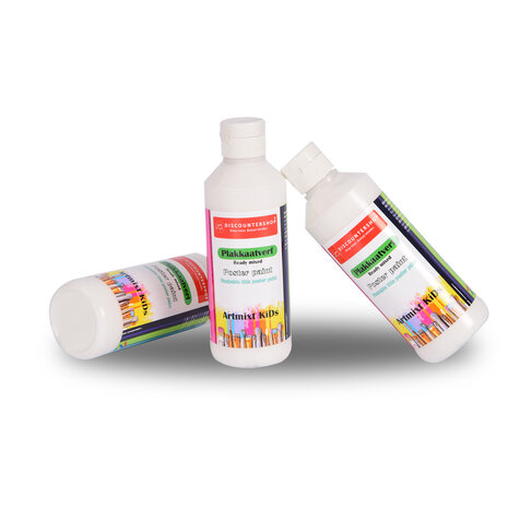 Discountershop White Poster Paint Set of 3 | Water-Based Paint with Opaque Consistency | 5cm Width | 16cm Height | Artist Paint with Dosing Opening