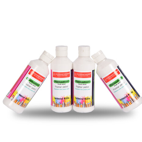 Discountershop White Poster Paint Set 4x | Water-Based | Opaque Consistency | 5x16cm | Each Set 250 ml | Suitable for Various Surfaces | Ideal for Craft Activities and School Projects Discountershop White Poster Paint Set 4x | Water-Based | Opaque Consistency | 5x16cm | Each Set 250 ml | Suitable for Various Surfaces | Ideal for Craft Activities and School Projects